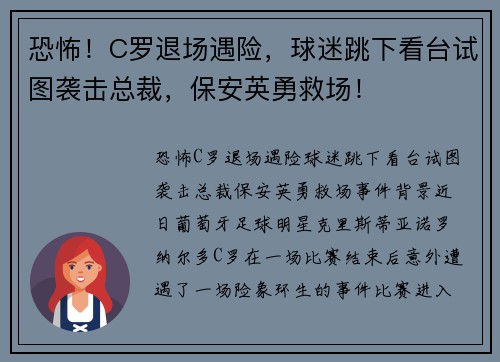恐怖！C罗退场遇险，球迷跳下看台试图袭击总裁，保安英勇救场！