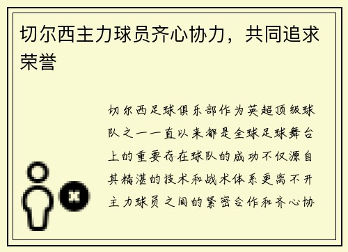 切尔西主力球员齐心协力，共同追求荣誉